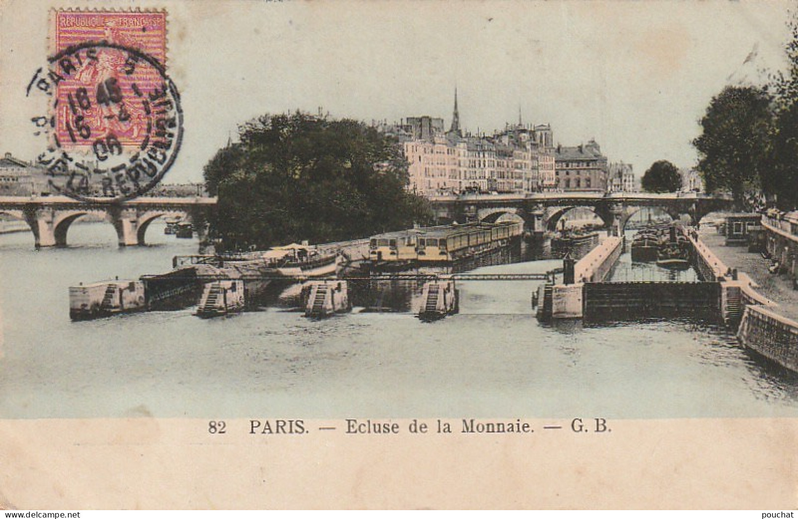 XXX -(75) PARIS - ECLUSE DE LA MONNAIE - PENICHES ,  BATEAUX PROMENADE  - CARTE COLORISEE - 2 SCANS - De Seine En Haar Oevers