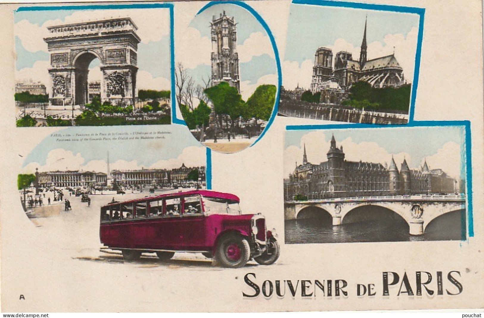 XXX -(75) SOUVENIR DE PARIS - CARTE MULTIVUES COULEURS - AUTOCAR - 2 SCANS - Mehransichten, Panoramakarten