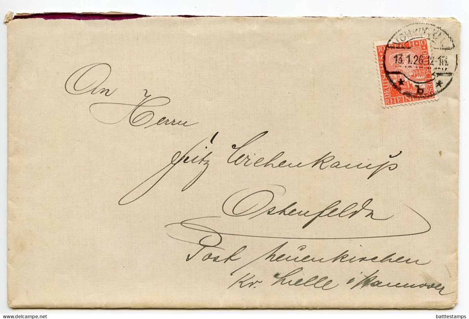 Germany 1926 2 Covers W/ Letters; Vohwinkel To Ostenfelde; 10pf. German Eagle & Rhineland - Briefe U. Dokumente