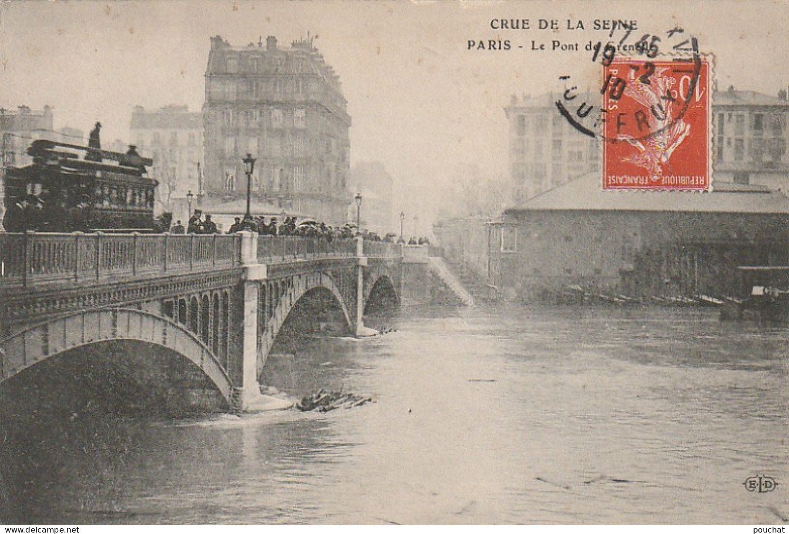 XXX -(75) CRUE DE LA SEINE  - PARIS  - LE PONT DE GRENELLE - ANIMATION - 2 SCANS - Paris Flood, 1910