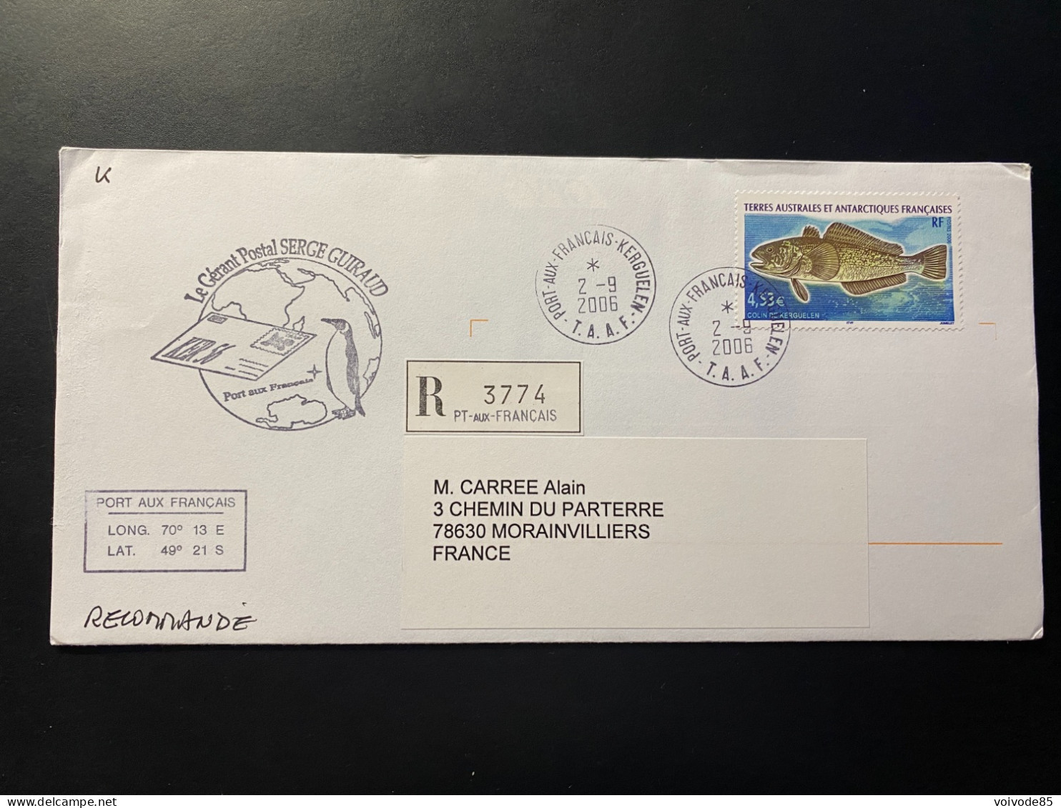 Lettre "Faune - Poissons - Colin" 02/09/2006 - 439 - TAAF - Kerguelen - Animaux - Lettres & Documents