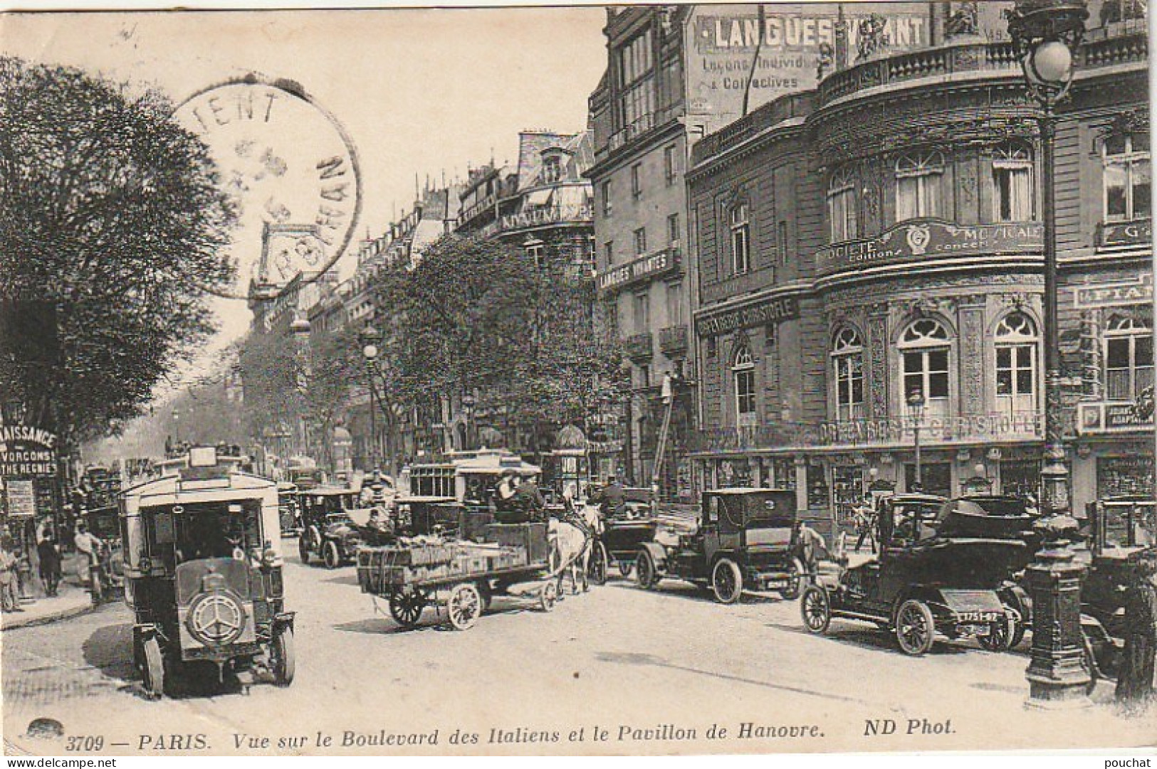 XXX -(75) PARIS - VUE SUR LE BOULEVARD DES ITALIENS ET LE PAVILLON DE HANOVRE - ANIMATION - AUTOMOBILES , ATTELAGE - Distrito: 09