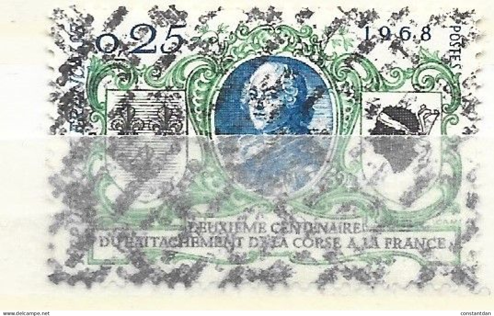 FRANCE N° 1572 25 VERT BLEU ET NOIR BICENTENAIRE DU RATTACHEMENT DE LA CORSE A LA FRANCE PARA OBLITERE AVEC GOMME - Unused Stamps