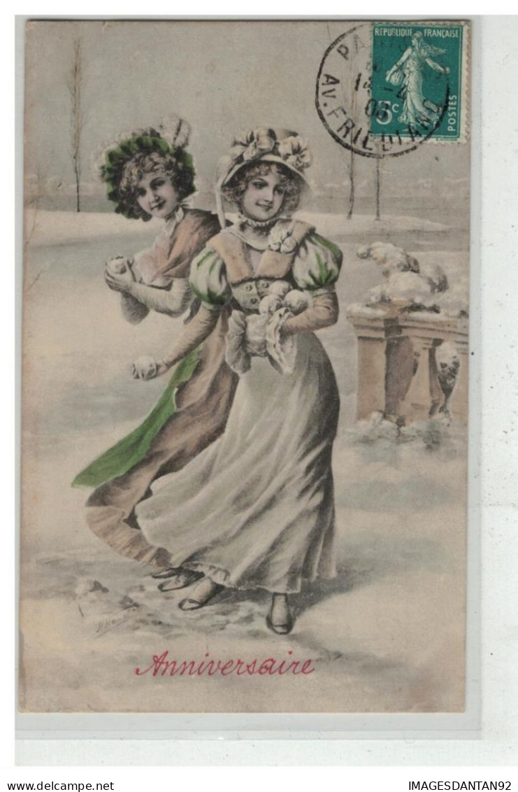 ILLUSTRATEUR VIENNE #16912 2 FEMMES JOUANT BATAILLE DE BOULES DE NEIGE DECOR D HIVER - Vienne