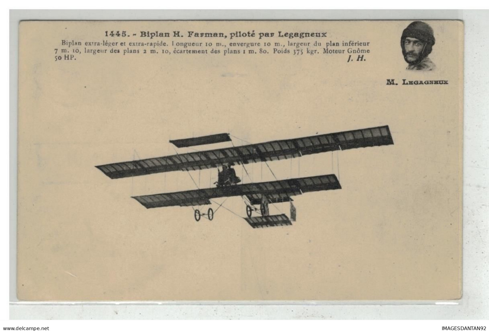 AVIATION #18434 AVION PLANE BIPLAN FARMAN PILOTE PAR LEGAGNEUX BIPLAN EXTRA LEGER - ....-1914: Precursors