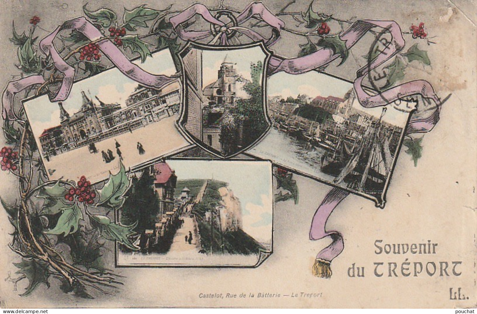 XXX -(76) SOUVENIR DU TREPORT - CARTE FANTAISIE COLORISEE MULTIVUES - EDIT. CASTELOT , LE TREPORT - 2 SCANS - Le Treport