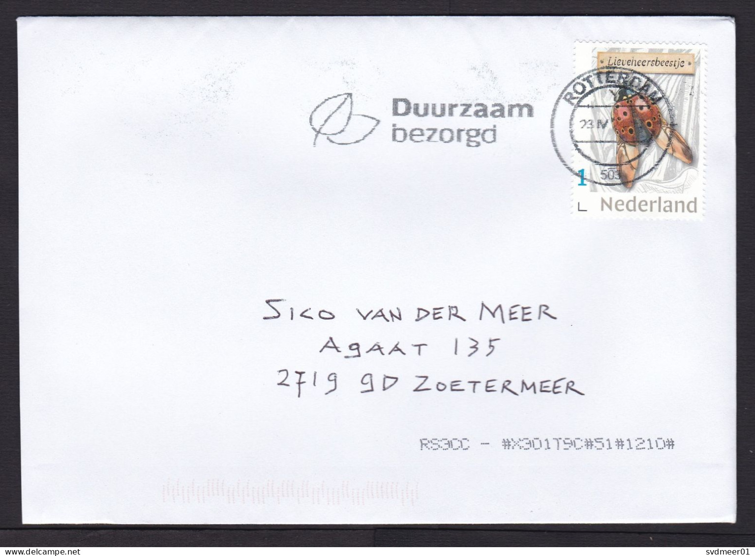 Netherlands: Cover, 2024, 1 Stamp, Ladybug, Lady Beetle, Ladybird, Insect, Bug, Animal (traces Of Use) - Briefe U. Dokumente