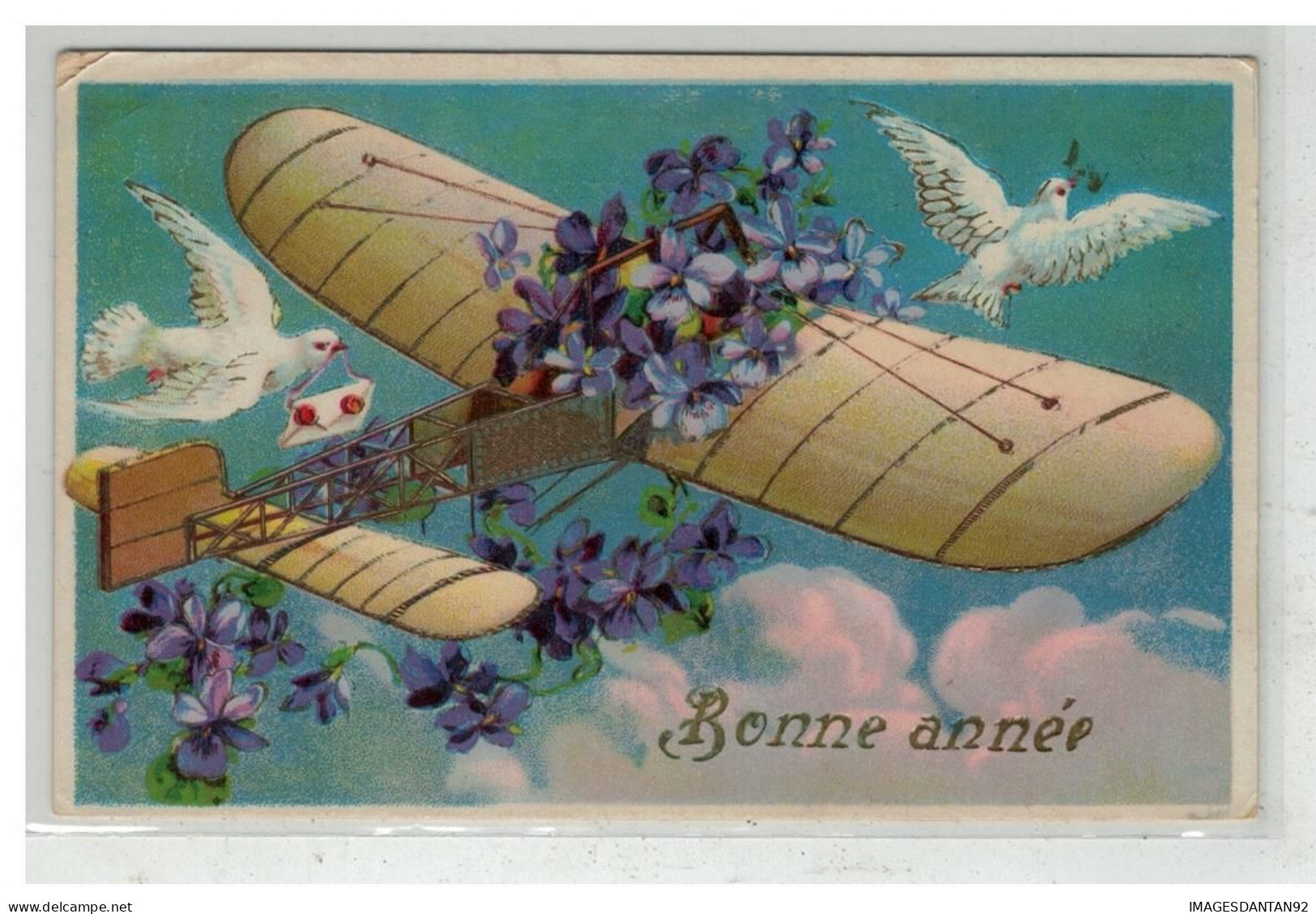 AVIATION #18284 AVION PLANE BONNE ANNEE PLANEUR DORURE COLOMBES LETTRES FANTAISIE - ....-1914: Précurseurs
