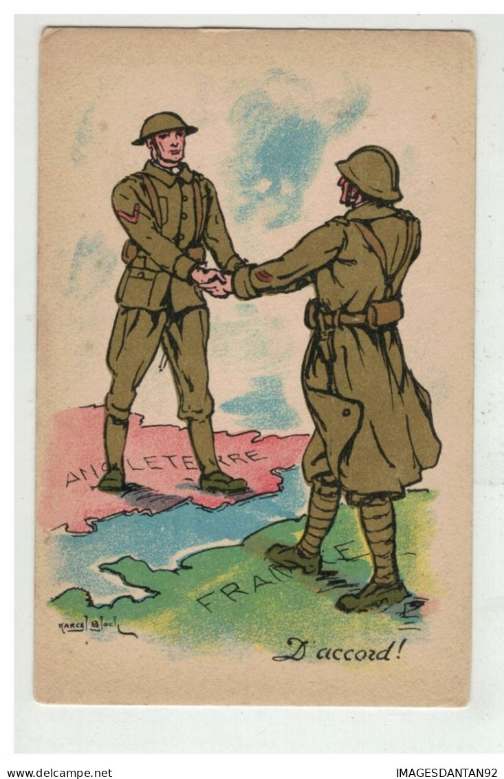 ILLUSTRATEUR BLOCH #17004 D ACCORD TRAITE ENTRE ANGLETERRE ET FRANCE GUERRE PATRIOTIQUE MILITAIRE - Autres & Non Classés