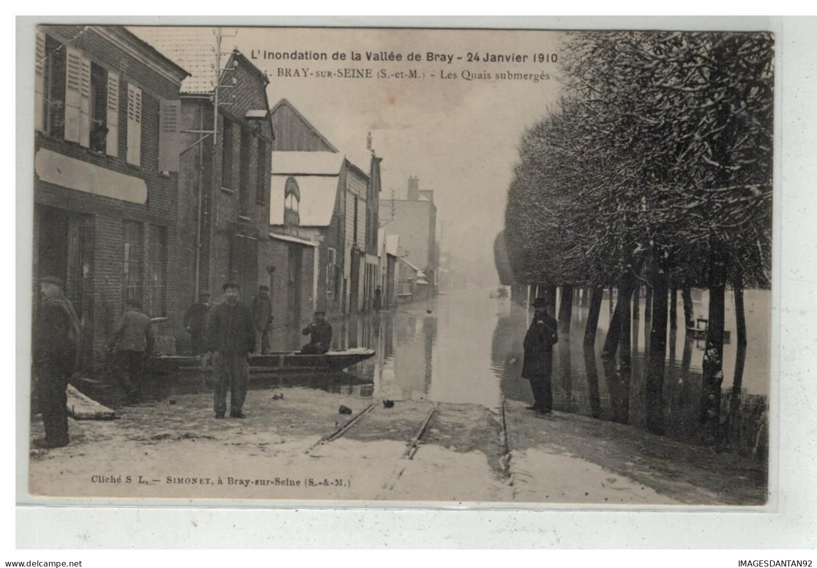 77 BRAY SUR SEINE #19349 LES QUAIS SUBMERGES + CACHET 46 EME REGIMENT INF. DEPOT - Bray Sur Seine