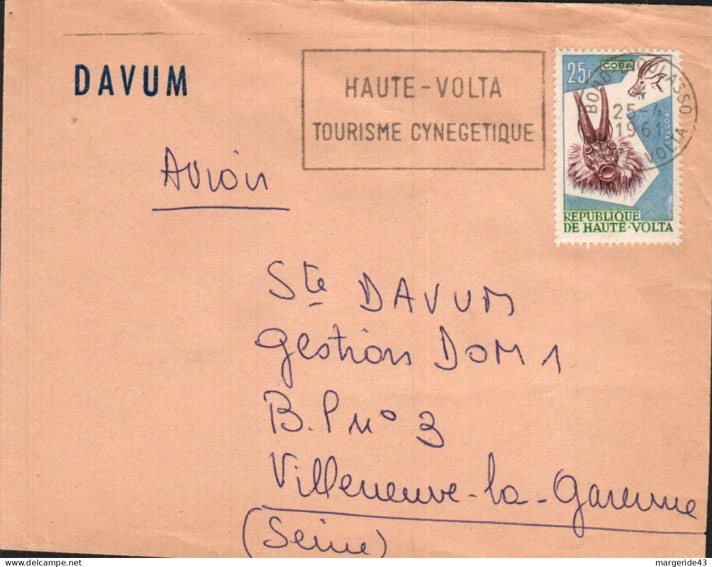 HAUTE VOLTA  LETTRE DE BOBO DIOULASSO POUR LA COTE D'IVOIRE 1961 - Alto Volta (1958-1984)