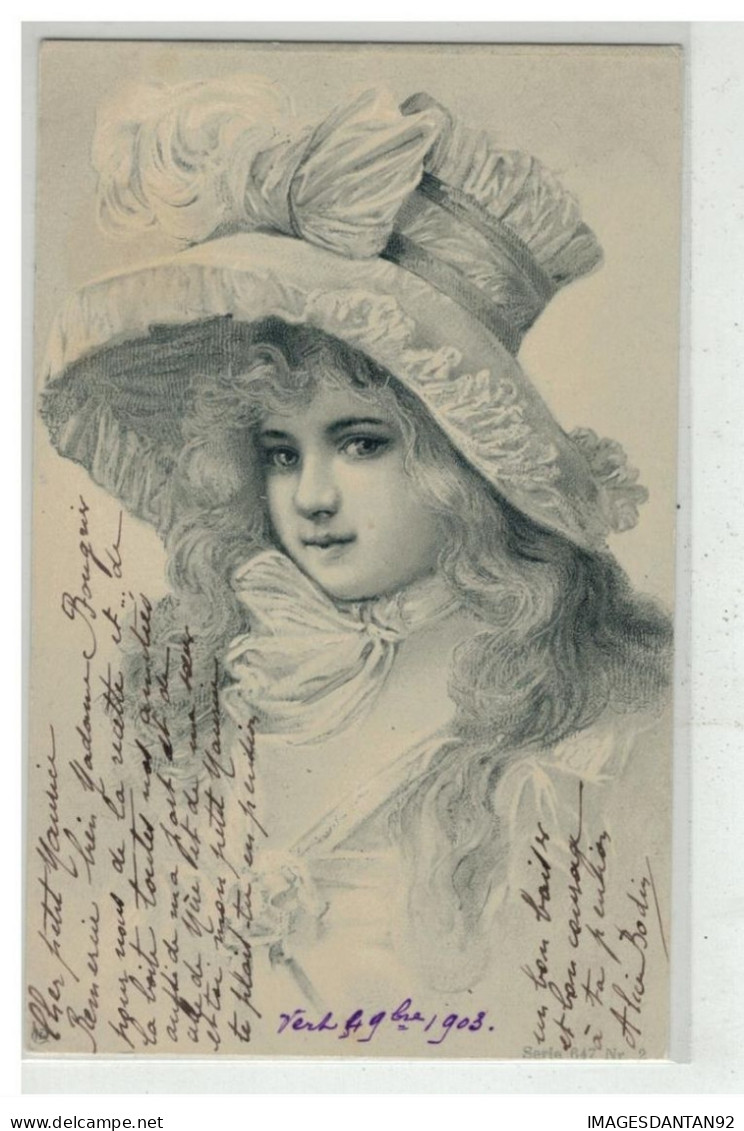 ILLUSTRATEUR #16985 PORTRAIT JOLIE JEUNE FILLE AVEC CHAPEAU - Ante 1900