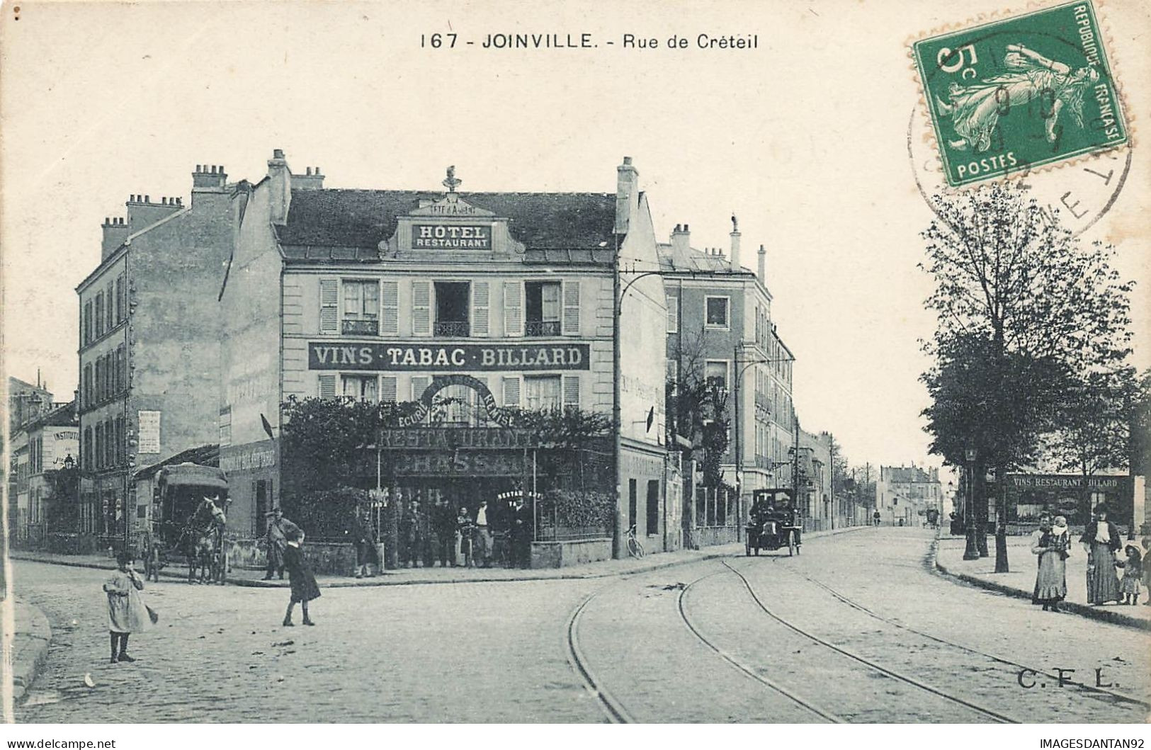 94 JOINVILLE LE PONT #21630 RUE CRETEIL HOTEL RESTAURANT VINS TABAC BILLARD VOITURE A CHEVAL AUTO - Joinville Le Pont