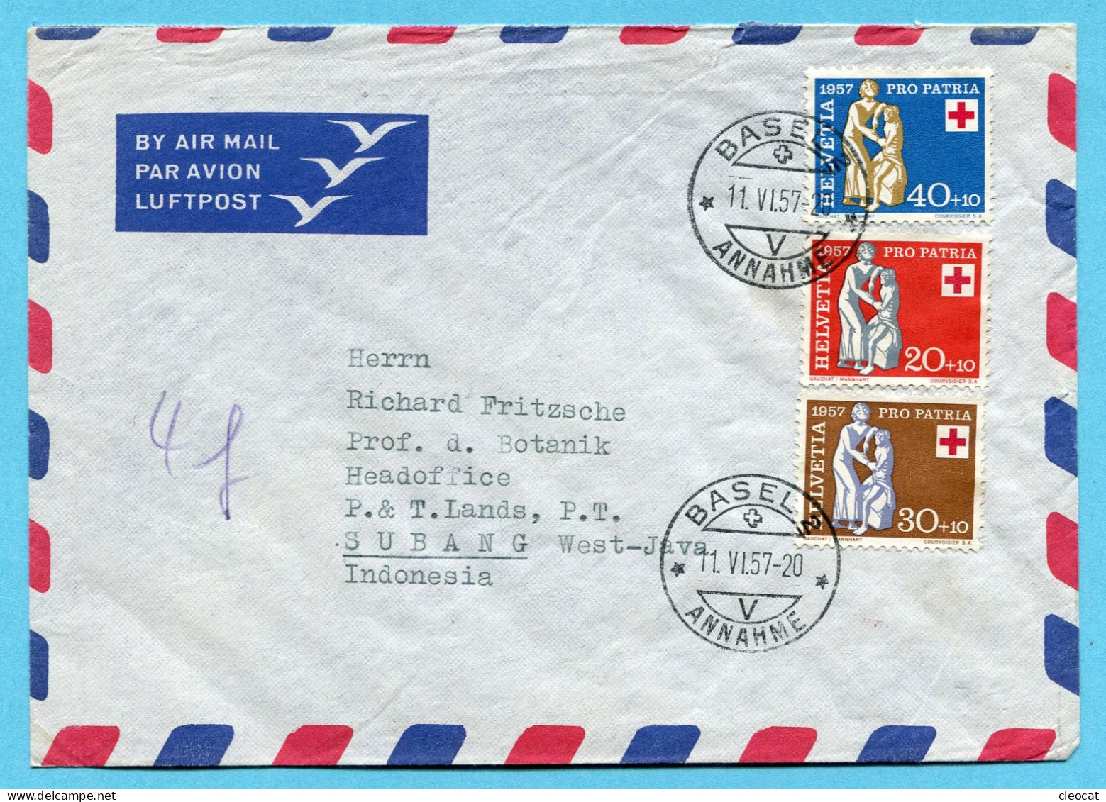 Brief Von Basel Nach Subang (Indonesia) 1957 - Briefe U. Dokumente