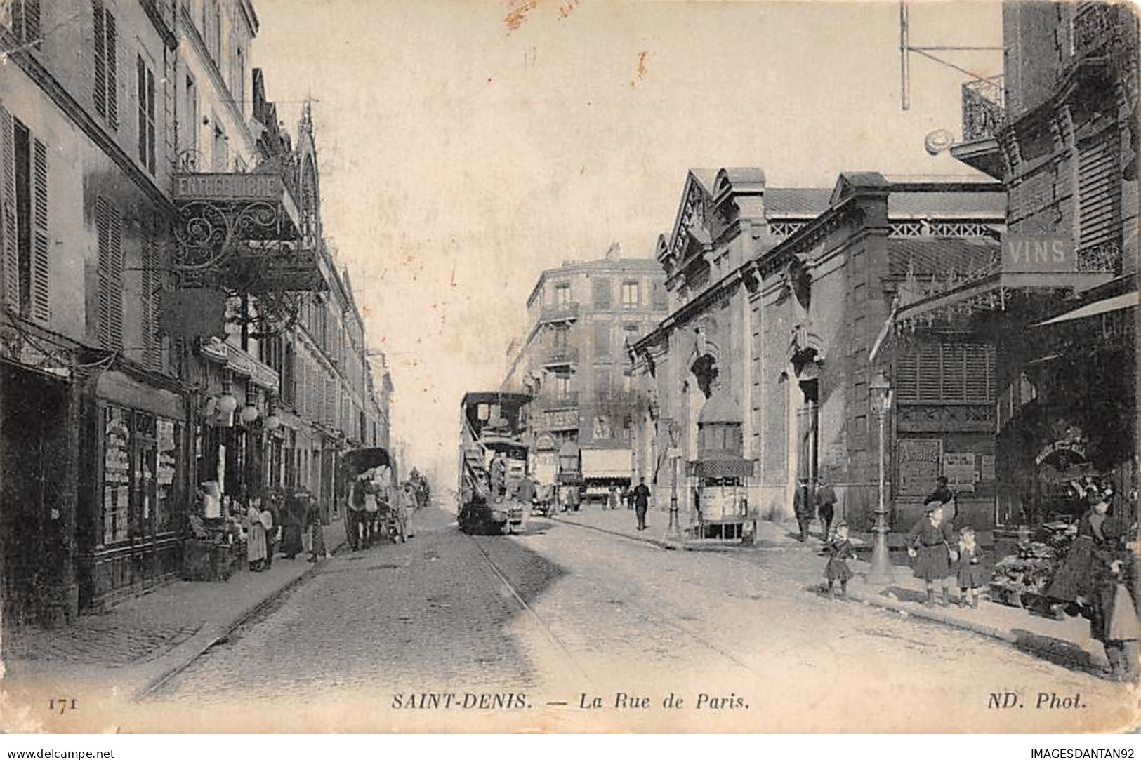 93 SAINT DENIS #20197 RUE PARIS COMMERCES VOITURE A CHEVAL + CACHET MILITAIRE DEVIE ACCIDENTELLEMENT P.C.A. - Saint Denis