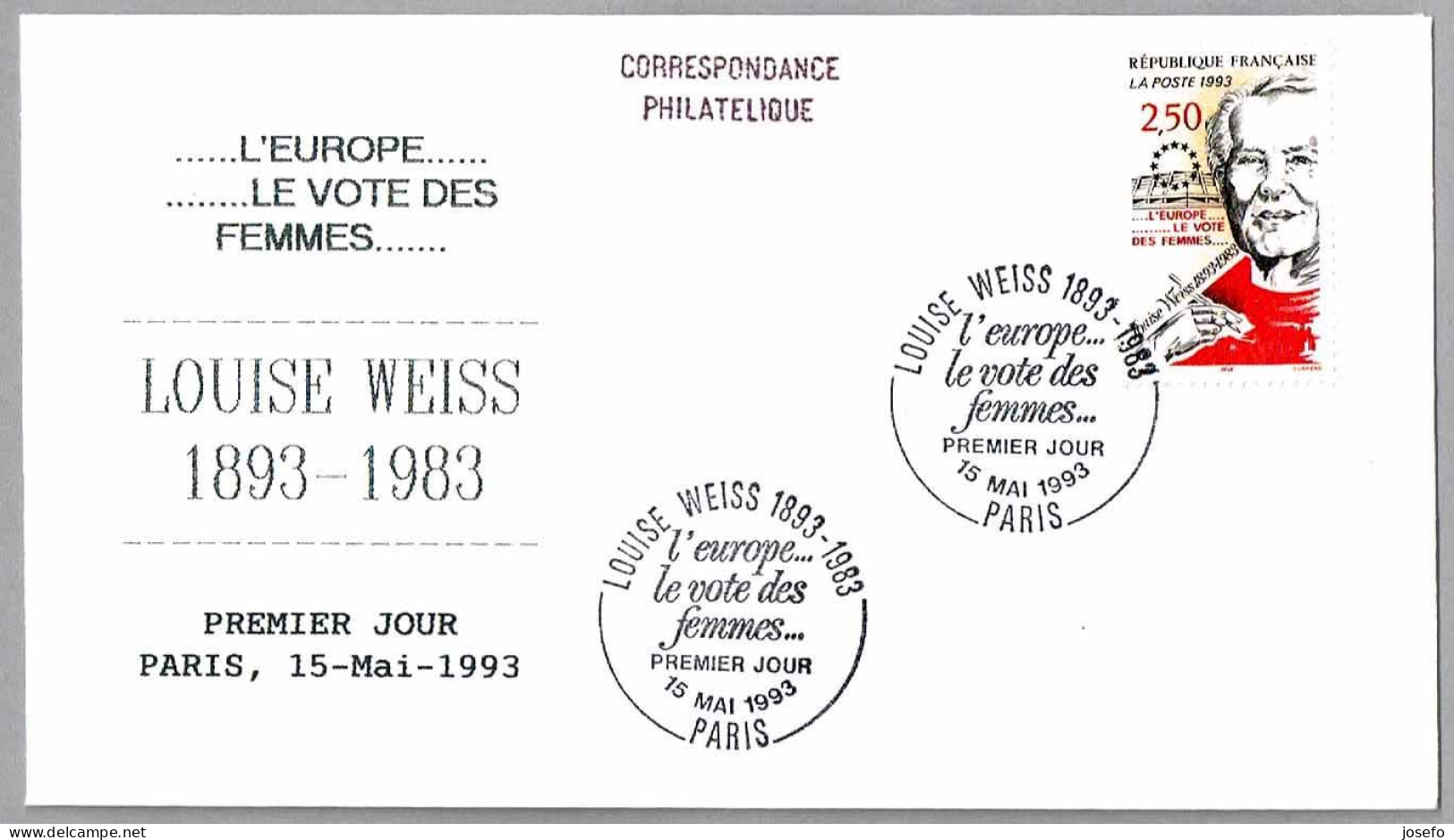 Activista Por Los Derechos De La Mujer LOUISE WEISS (1893-1983). FDC Paris 1993 - Donne Celebri