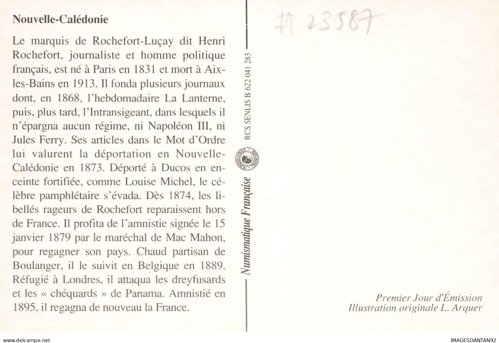 CARTE MAXIMUM #23587 NOUVELLE CALEDONIE NOUMEA 1993 ECRIVAINS  HENRI ROCHEFORT - Maximumkaarten