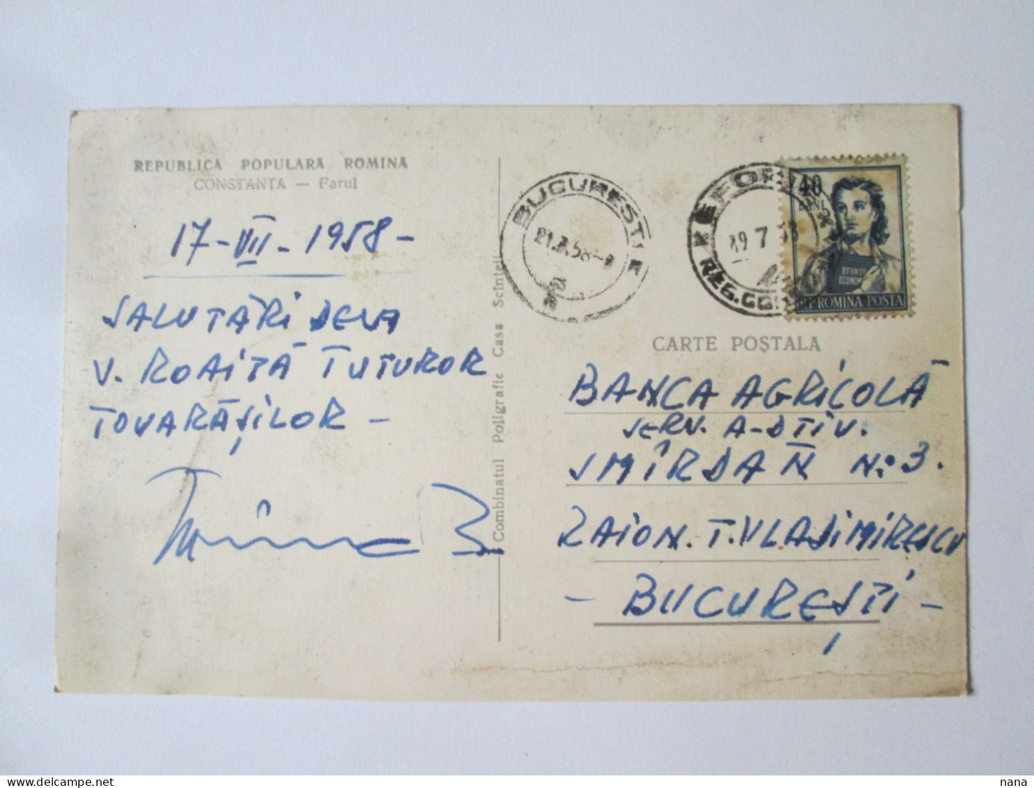 Romania-Constanța:Phare,carte Postale Voyage 1958/Lighthouse Mailed Postcard 1958 - Roemenië