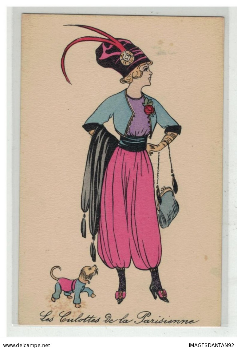 ILLUSTRATEUR  #16954 LES CULOTTES DE LA PARISIENNE FEMME TENUE ROSE CHAPEAU PLUME SAC MODE CHIEN - 1900-1949