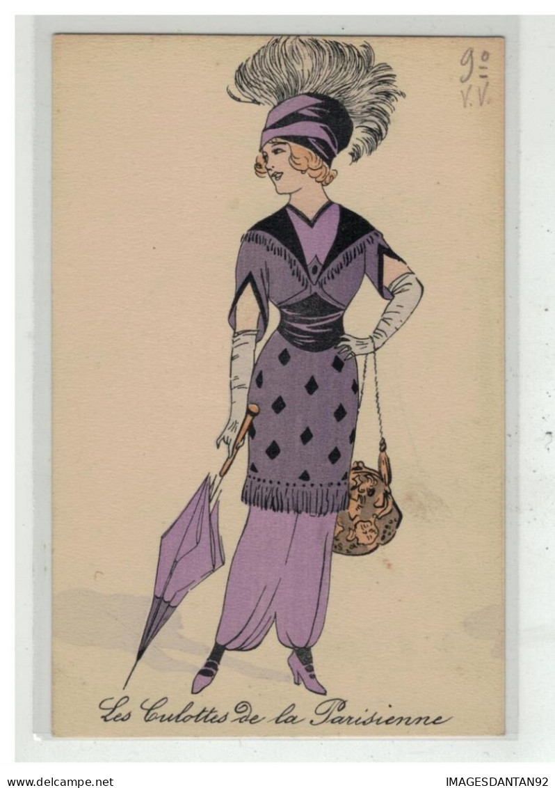 ILLUSTRATEUR  #16953 LES CULOTTES DE LA PARISIENNE FEMME TENUE VIOLETTE CHAPEAU PLUME SAC MODE - 1900-1949