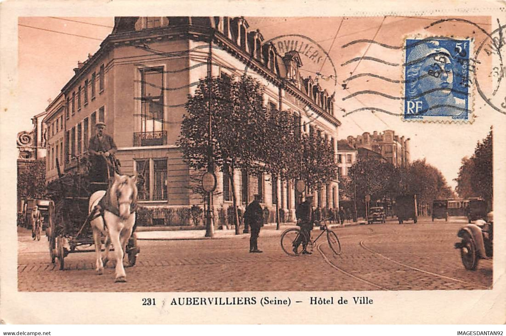 93  AUBERVILLIERS  #20224 HOTEL DE VILLE VOITURE A CHEVAL AUTOMOBILES - Aubervilliers