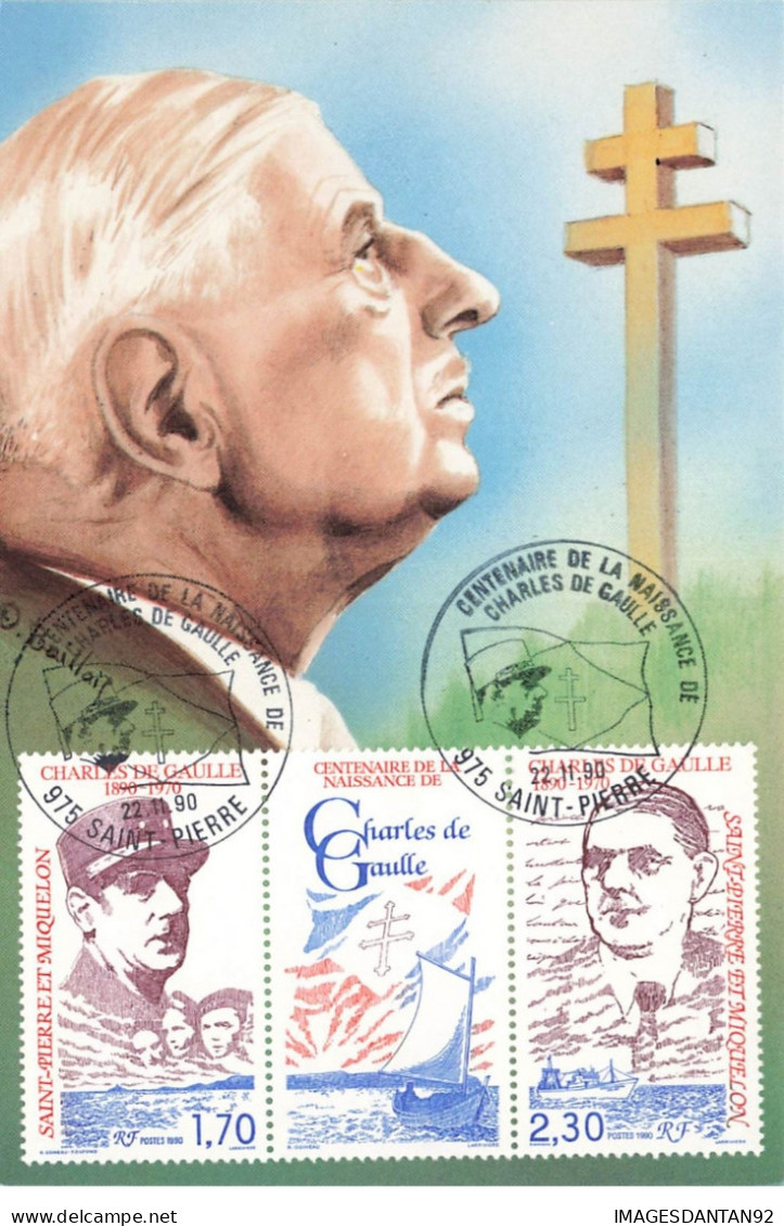 CARTE MAXIMUM #23450 SAINT PIERRE ET MIQUELON 1990 CENTENAIRE NAISSANCE CHARLES DE GAULLE - Tarjetas – Máxima