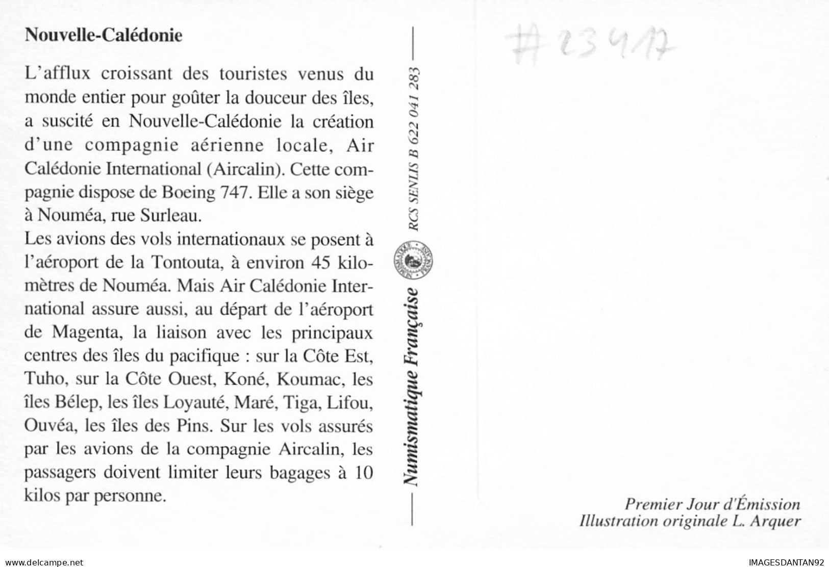 CARTE MAXIMUM #23417 NOUVELLE CALEDONIE NOUMEA AIRCALIN 1993 AVION AVIATION AIR CALEDONIE INTER - Maximumkaarten