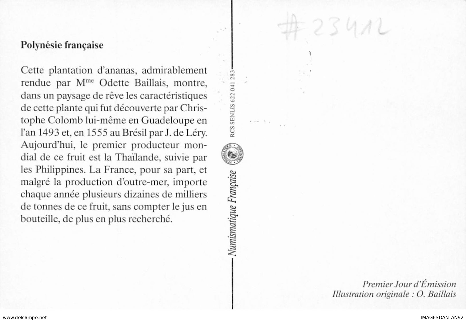 CARTE MAXIMUM #23412 POLYNESIE FRANCAISE PAPEETE 1991 ANANAS - Maximum Cards