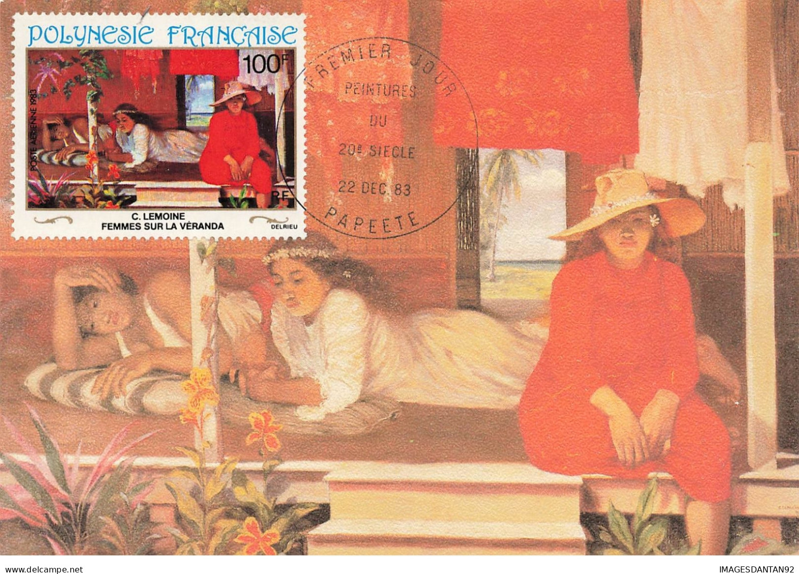 CARTE MAXIMUM #23717 POLYNESIE FRANCAISE PAPEETE 1983 PEINTURES 20 EME SIECLE LEMOINE FEMMES SUR VERANDA - Maximum Cards