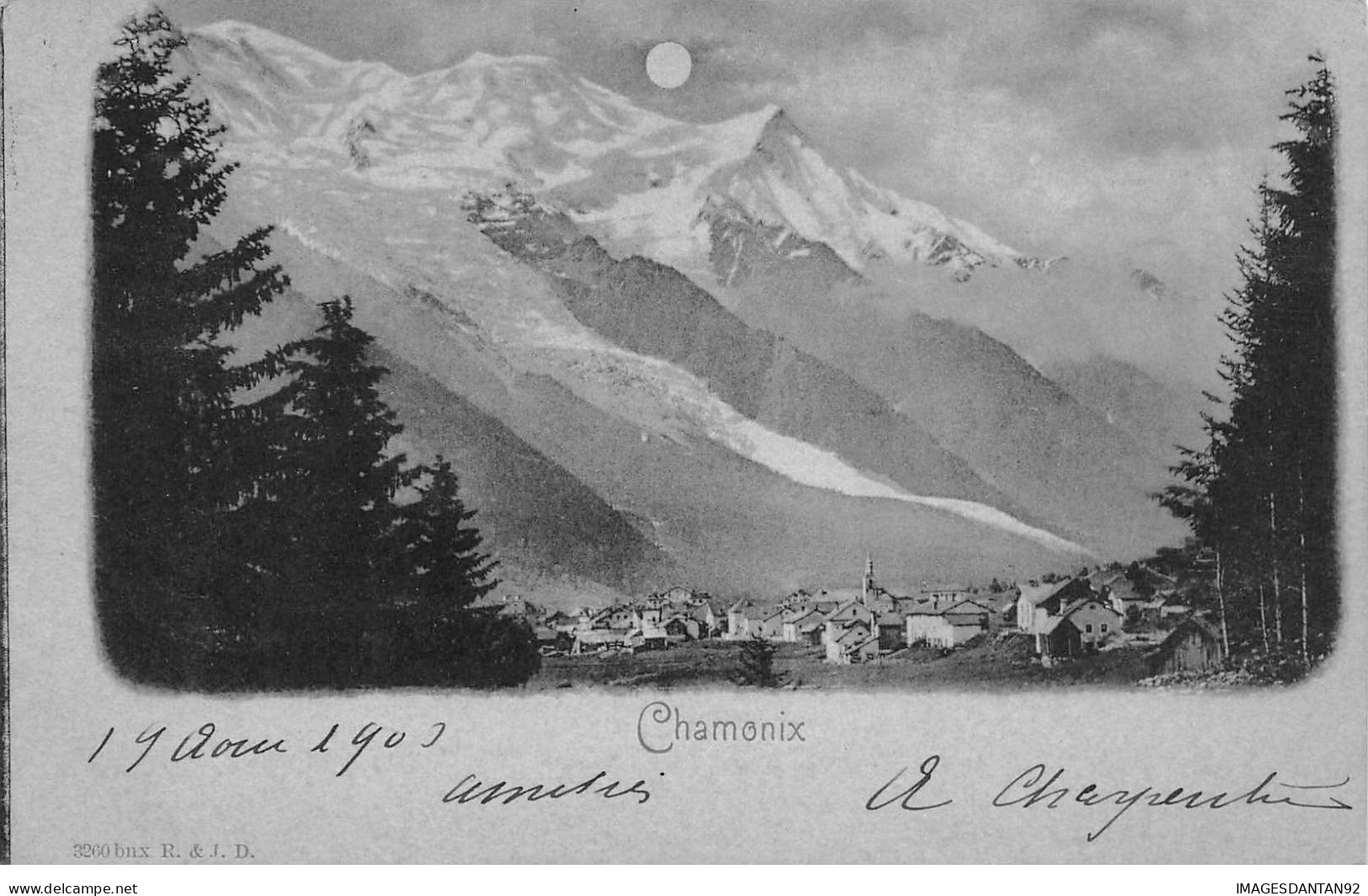 74 CHAMONIX #23236 VUE GENERALE CARTE LUNE BLEUE - Chamonix-Mont-Blanc