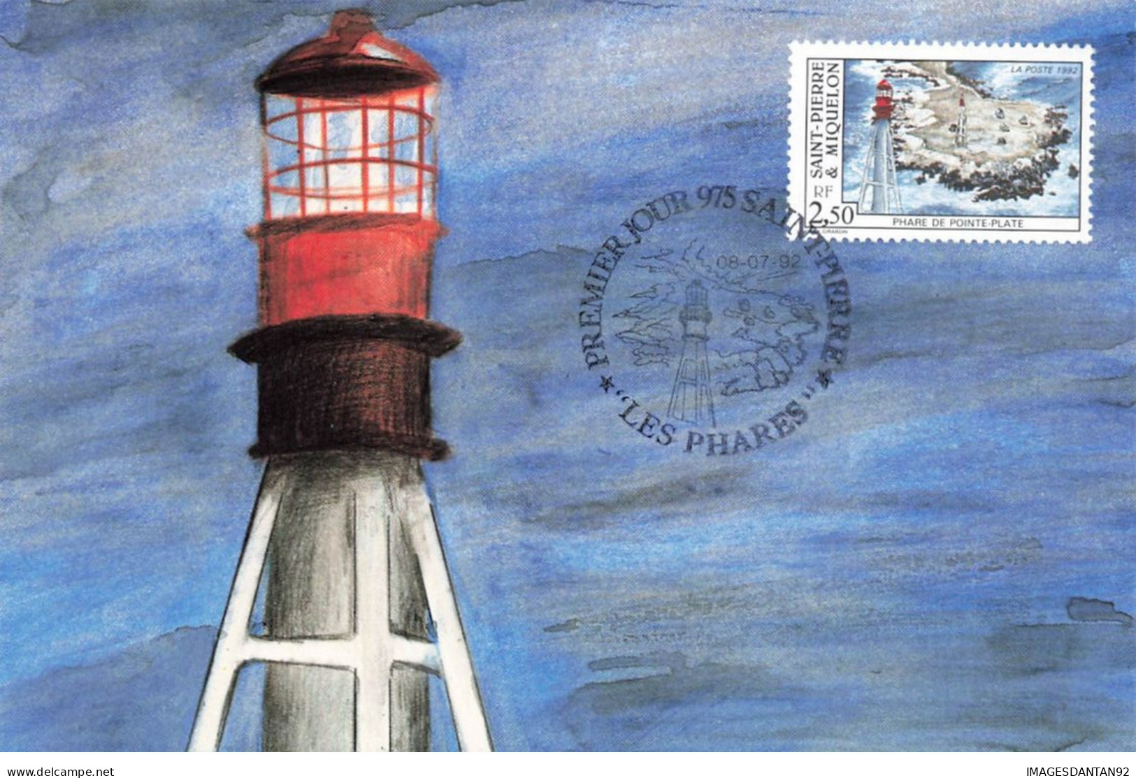 CARTE MAXIMUM #23643 SAINT PIERRE ET MIQUELON 1992 LES PHARES PHARE DE POINTE PLATE - Maximumkarten