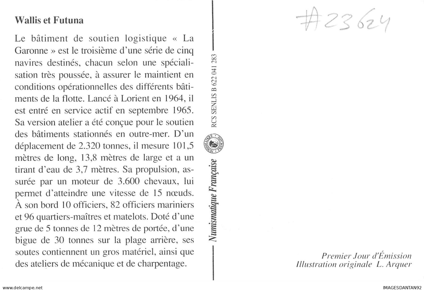 CARTE MAXIMUM #23624 WALLIS ET FUTUNA MATA UTU 1992 GARONNE BATIMENT SOUTIEN MOBILE MARINE - Maximumkarten