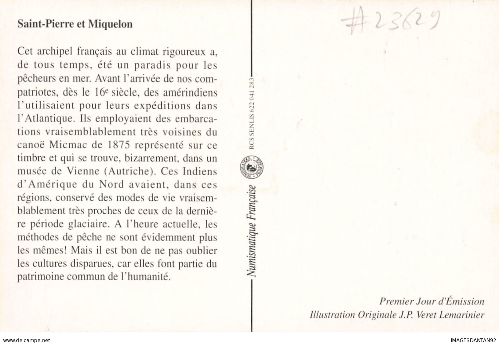 CARTE MAXIMUM #23629 SAINT PIERRE ET MIQUELON 1990 CANOE MICMAC ARMOIRIE BLASON - Maximum Cards