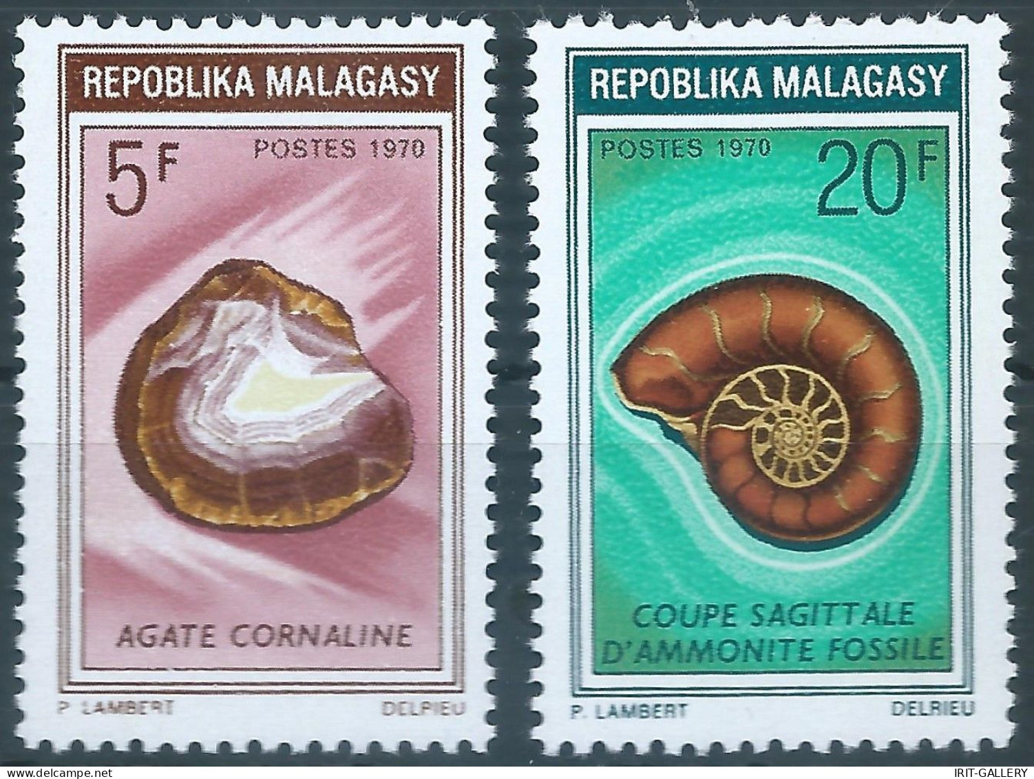 MADAGASCAR - Repoblika Malagasy,1970 Gemstones And Fossils - 5Fr & 20Fr,MNH - Value:€20,00 - Madagaskar (1960-...)