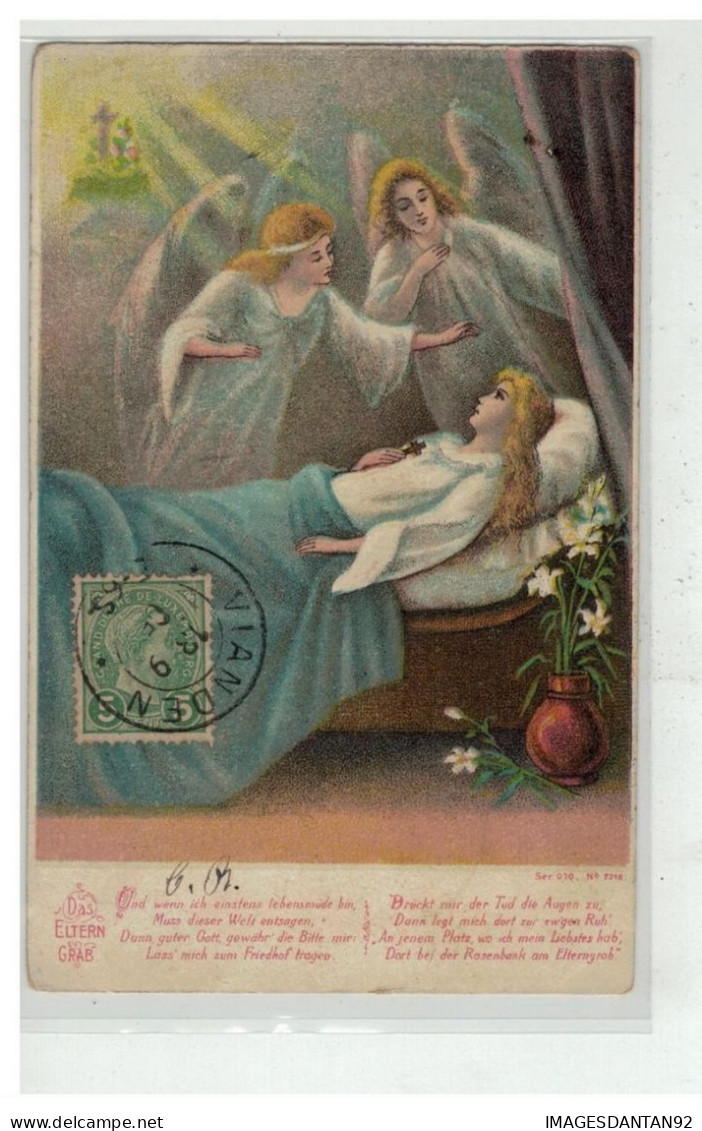 ANGE #17448 ANGELOT FEMME CHRETIENNE SUR SON LIT DE MORT CROIX RELIGION CHRIST TIMBRE LUXEMBOURG VIANDEN - Anges