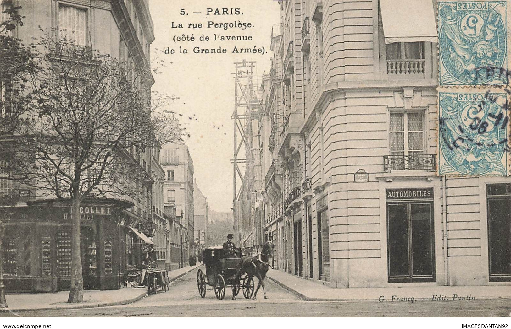 75 PARIS 16 #22684 RUE PERGOLESE COTE AVENUE GRANDE ARMEE FIACRE ATTELAGE CHEVAL COMMERCE ECHAFAUDAGE - Distrito: 16