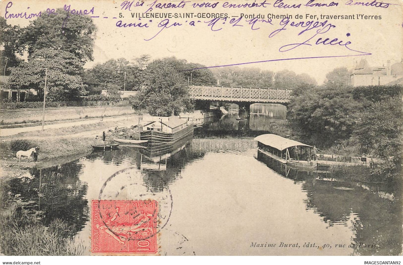 94 VILLENEUVE ST GEORGES #21995 PONT CHEMIN DE FER SUR L YERRES LAVOIR PENICHES BATEAUX - Villeneuve Saint Georges