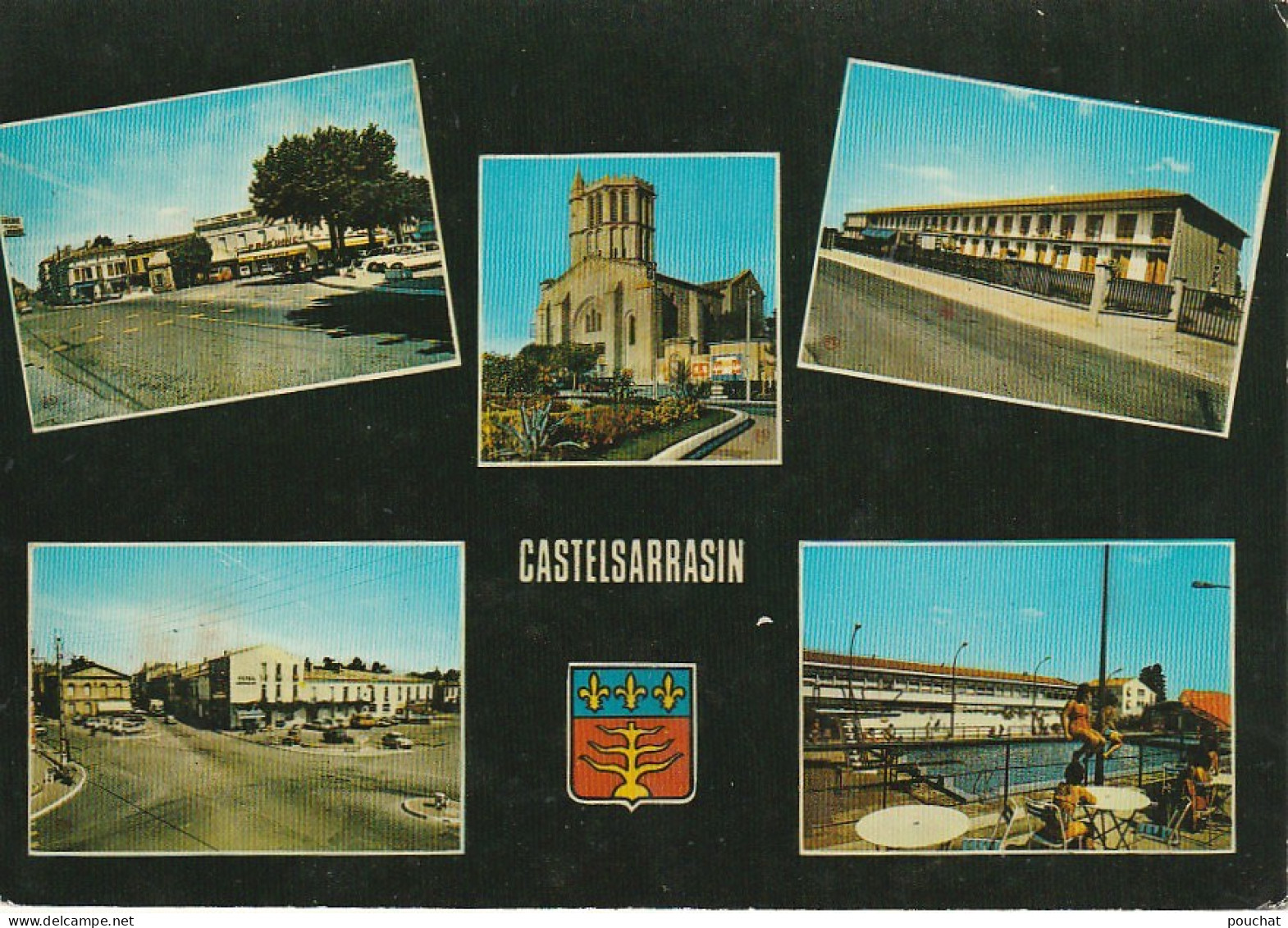XXX -(82) CASTELSARRASIN - MULTIVUES COULEURS : EGLISE ST SAUVEUR , MAISON DE RETRAITE , LA PISCINE ... - 2 SCANS - Castelsarrasin