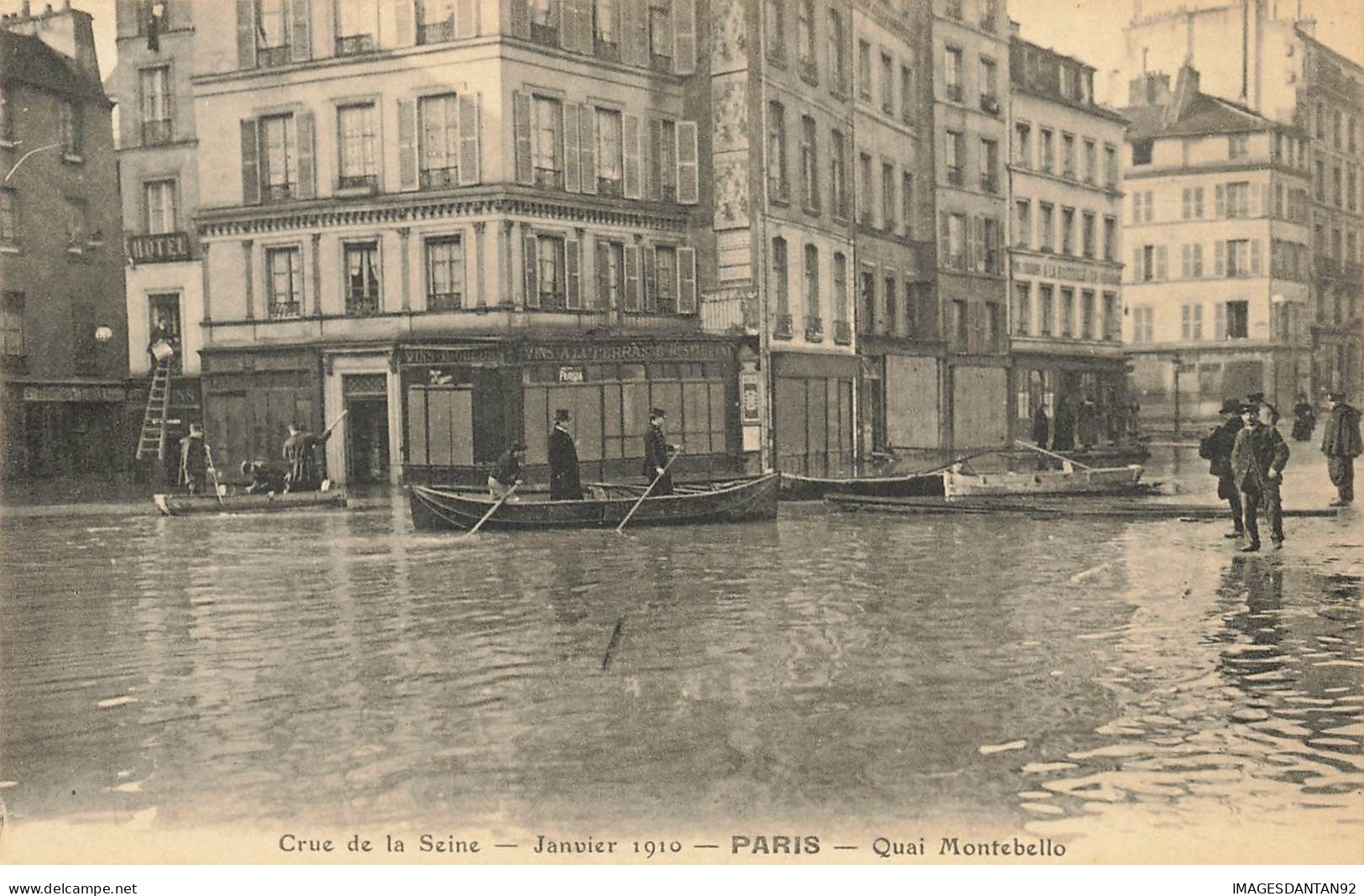 75 PARIS #22669 QUAI MONTEBELLO CRUE DE LA SEINE INONDATIONS 1910 BARQUES CANOTS - Überschwemmung 1910