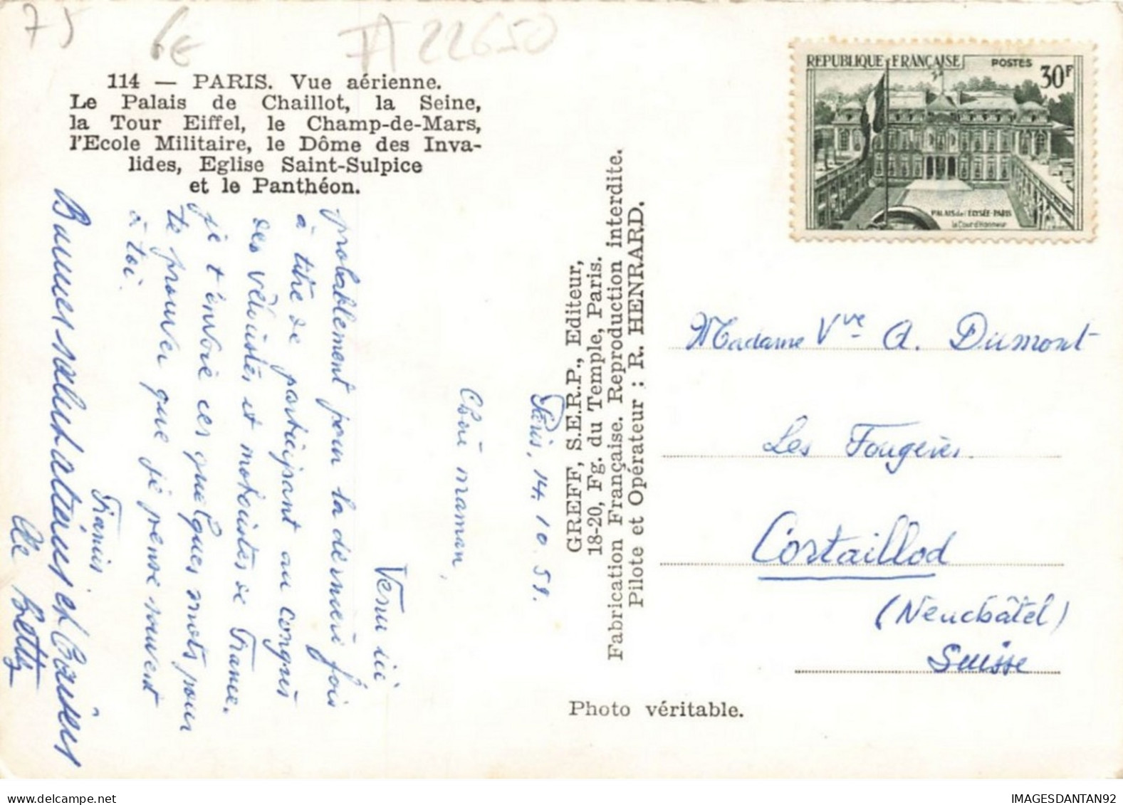 75 PARIS #22650 VUE AERIENNE PALAIS CHAILLOT SEINE TOUR EIFFEL CHAMP DE MARS ECOLE MILITAIRE - Panorama's