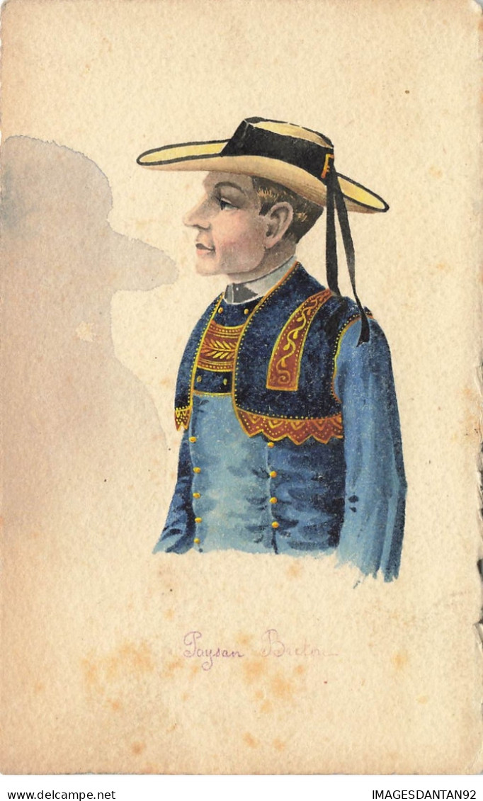 ILLUSTRATEUR #25977 PAYSAN BRETON EN TENUE TRADITIONNELLE BRETAGNE FAIT MAIN - Ante 1900