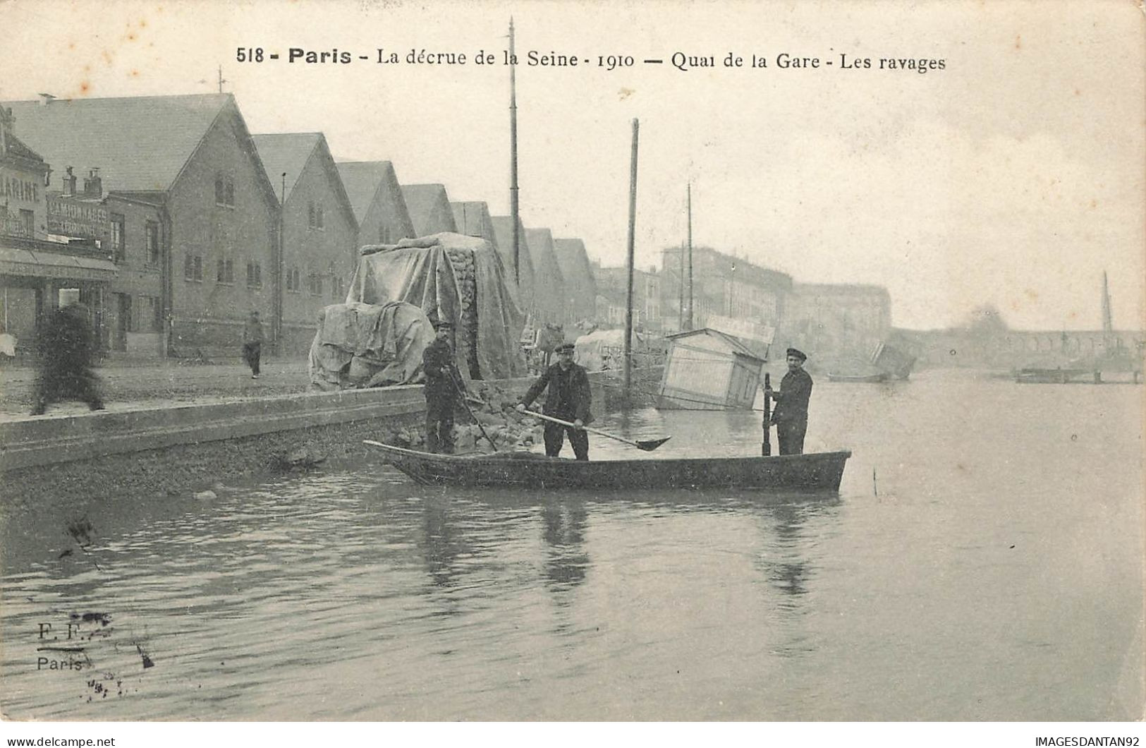 75 PARIS 12 #23034 DECRUE DE LA SEINE INONDATIONS 1910 QUAI DE LA GARE LES RAVAGES BARQUE CANOT - District 12