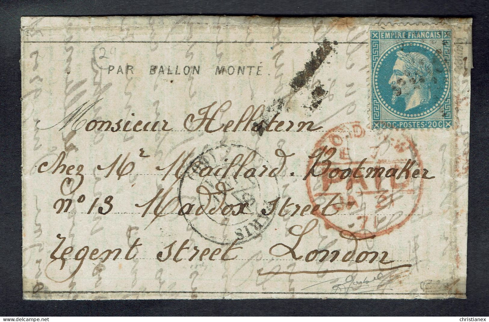 LE POSTE DE PARIS Certain -  BALLON MONTE YT N°29/Et. Le 17-1-71 Sur DEPECHE BALLON N° 24 Pour LONDRES - Garde Nationale - Krieg 1870