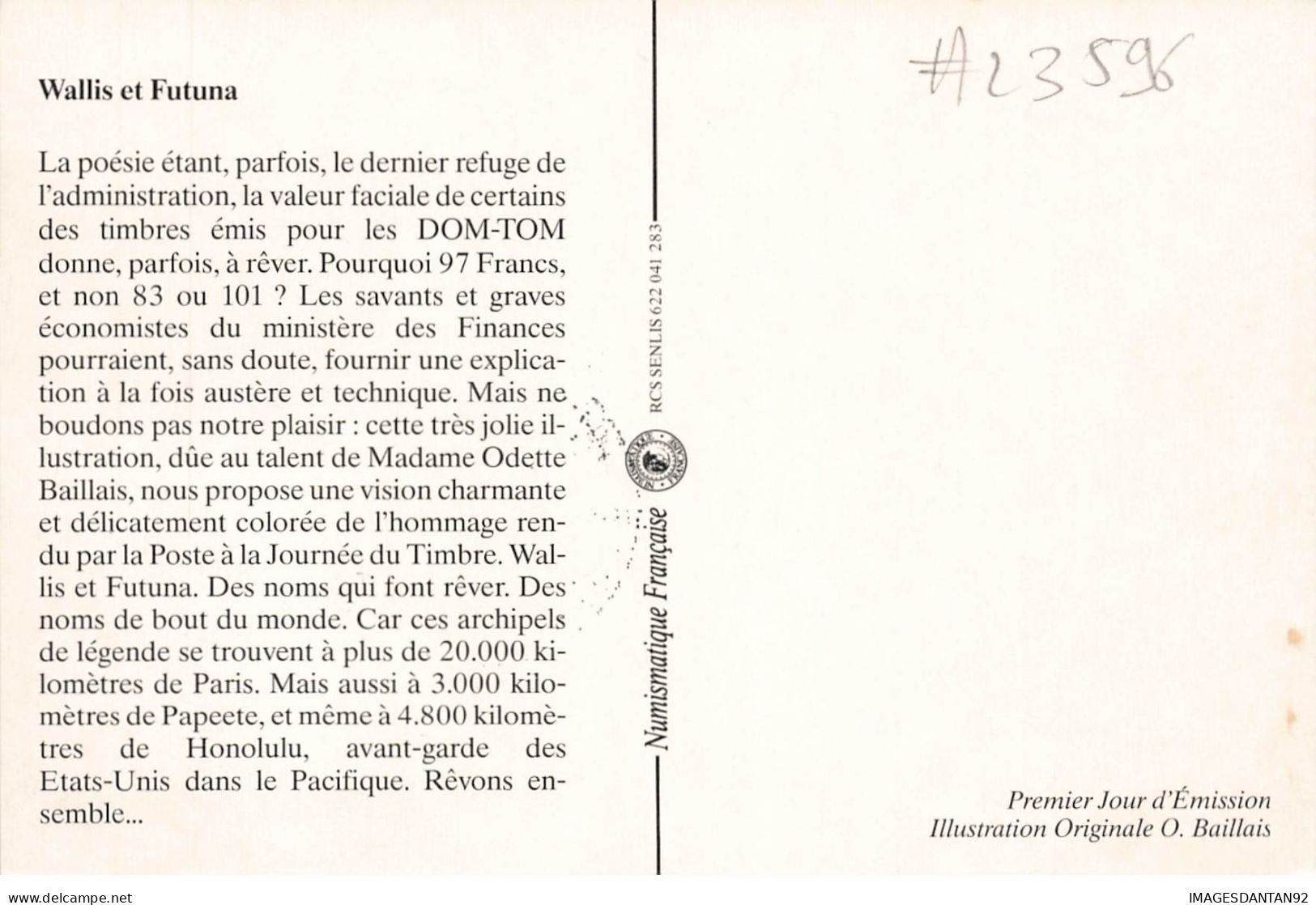 CARTE MAXIMUM #23596 WALLIS ET FUTUNA MATA UTU 1990 JOURNEE DU TIMBRE - Cartes-maximum
