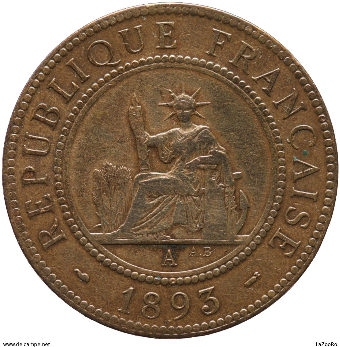 LaZooRo: French Indochina 1 Cent 1893 VF / XF - French Indochina