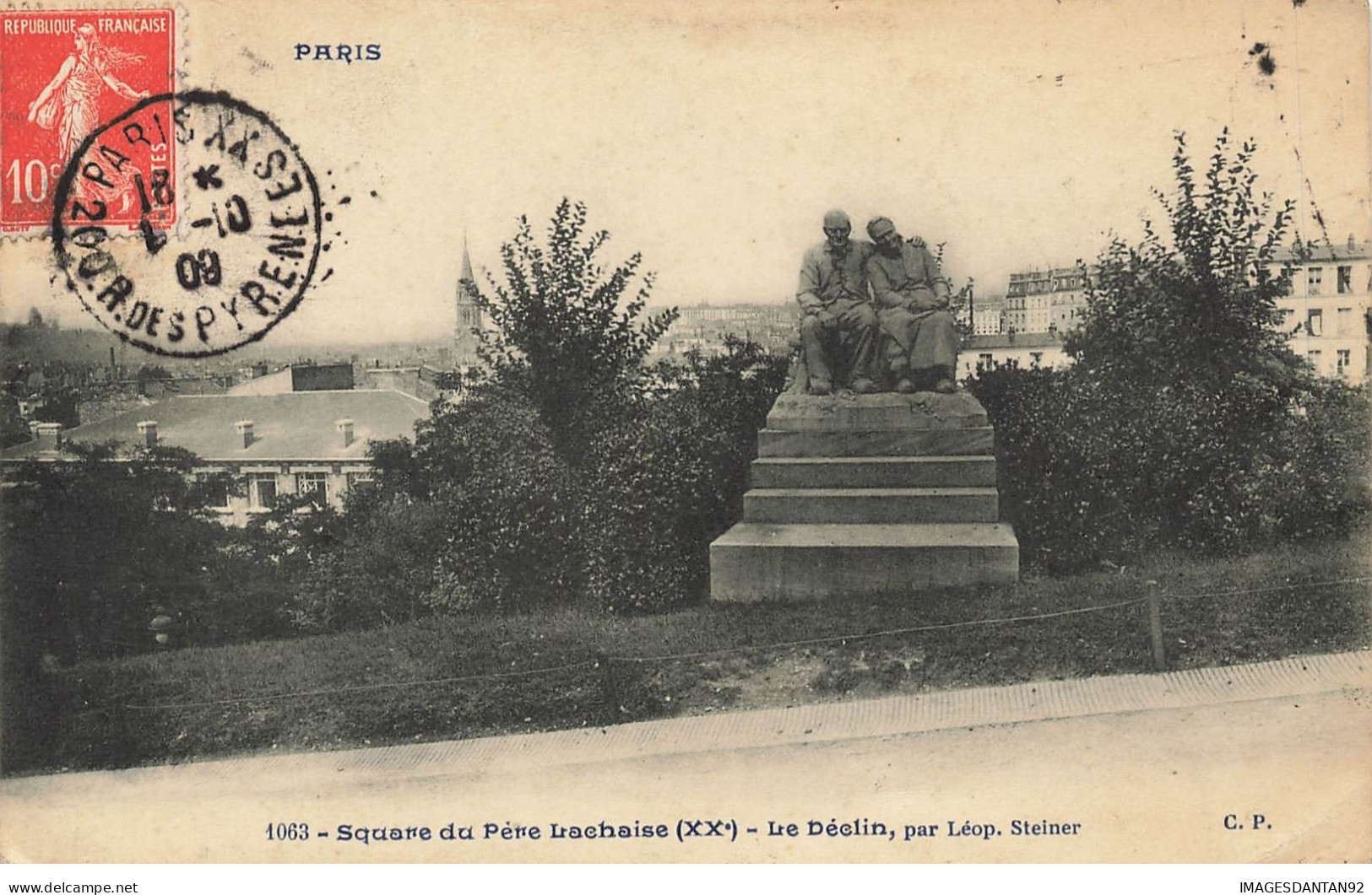 75 PARIS 20 #22931 SQUARE PERE LACHAISE STATUE SCULPTURE LE DECLIN LEOP STEINER - Arrondissement: 20