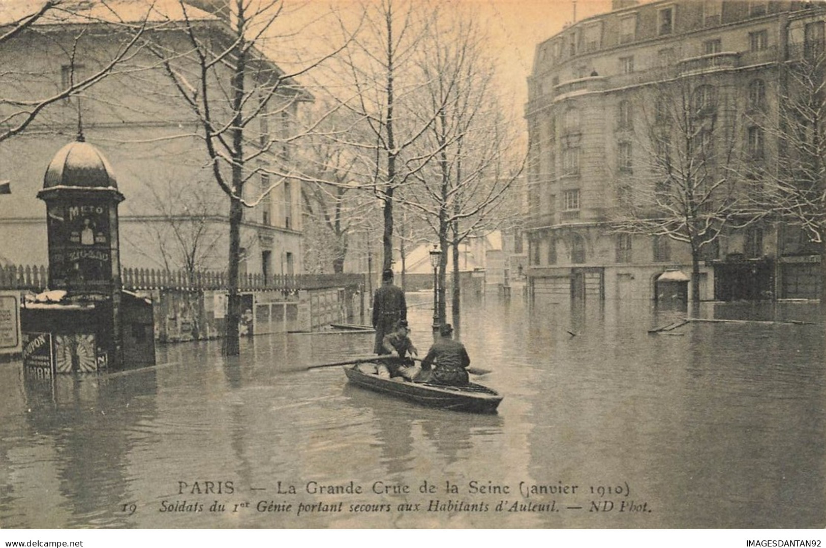75 PARIS 16 #22933 INONDATIONS CRUE DE LA SEINE 1910 AUTEUIL SOLDATS SU 1ER GENIE PORTANT SECOURS CANOT BARQUE - Paris Flood, 1910