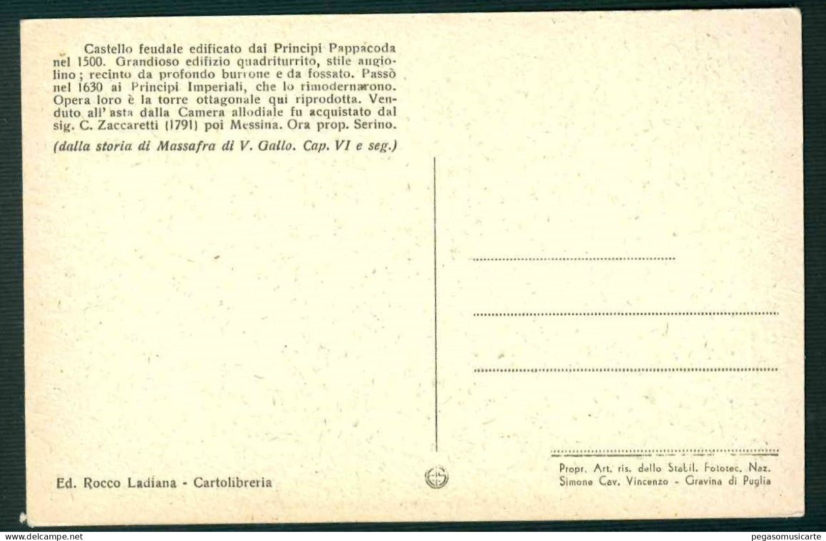 BF138 MASSAFRA - TARANTO - CASTELLO MEDIOEVALE 1930 CIRCA - Other & Unclassified