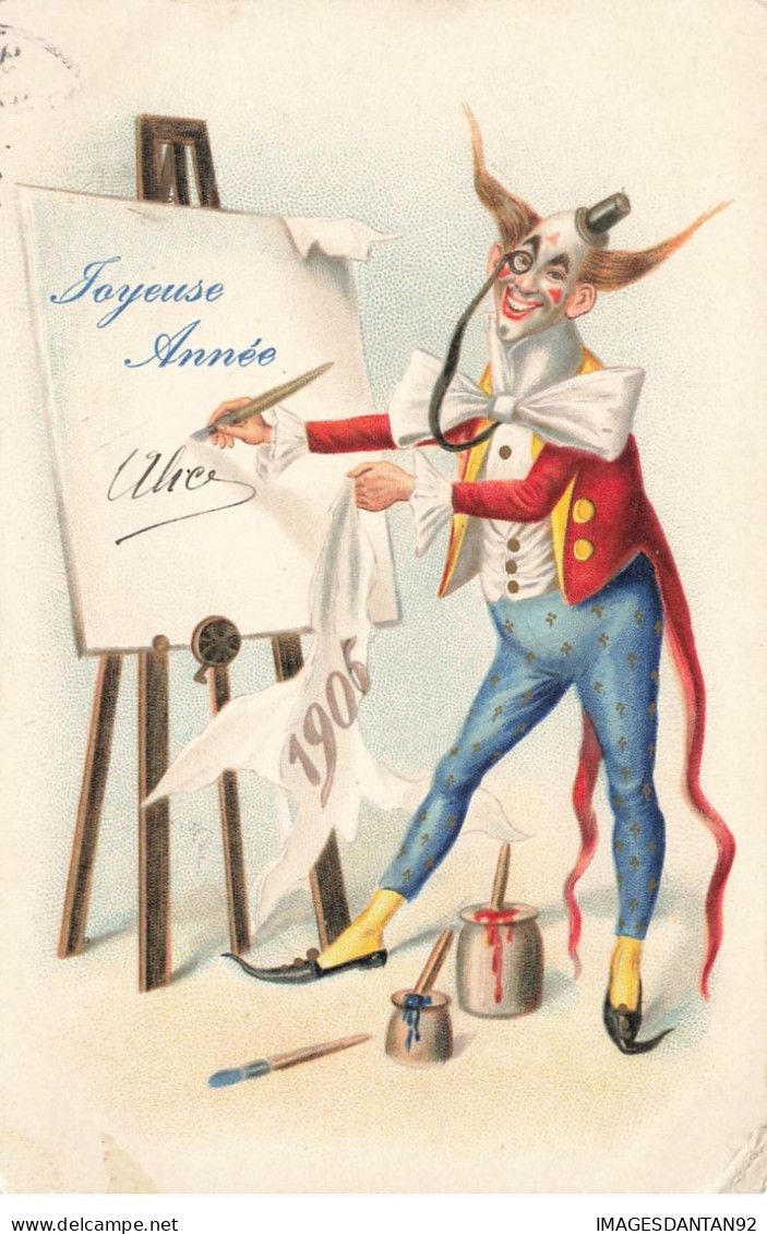 CLOWN CIRQUE #25157 JOYEUSE ANNEE 1905 CLOWN PEINTRE BINOCLE CHEVALET - Cirque