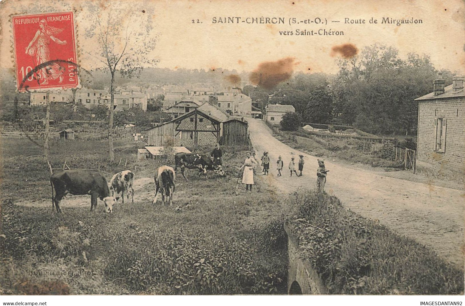 91 ST CHERON #26785 ROUTE DE MIRGAUDON VACHES +PAIRE TAXE YT28 - Saint Cheron